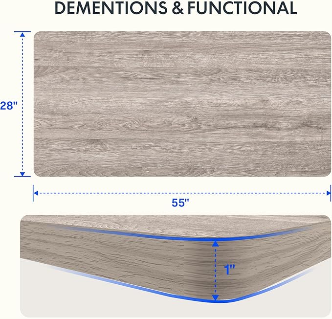 FLEXISPOT EN2 Whole-Piece Standing Desk with Clamp Power Strip, 55 x 28 Electric Stand Up Height Adjustable Desk with Cable Management (White Frame + 55" Gray Wood Grain Top,2 Packages)