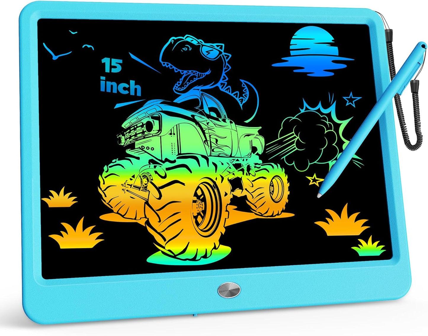 KOKODI 15 Inch LCD Writing Tablet with Anti-Lost Stylus, Erasable Doodle Board Colorful Toddler Drawing Pad, Car Travel School Games Toys for 3 4 5 6 7 8 Kids, Birthday Gift for Girls Boys Blue
