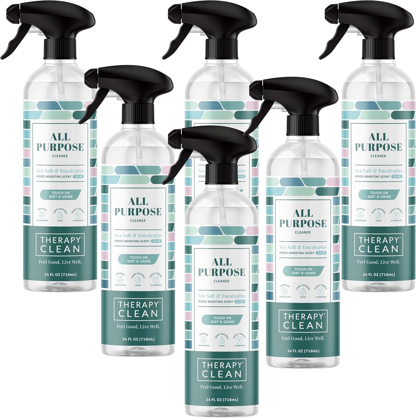 Therapy Clean All Purpose Cleaner Sea Salt & Eucalyptus (Pack of 6) - 100% Natural Fragrance, Plant-Based Multipurpose Cleaner