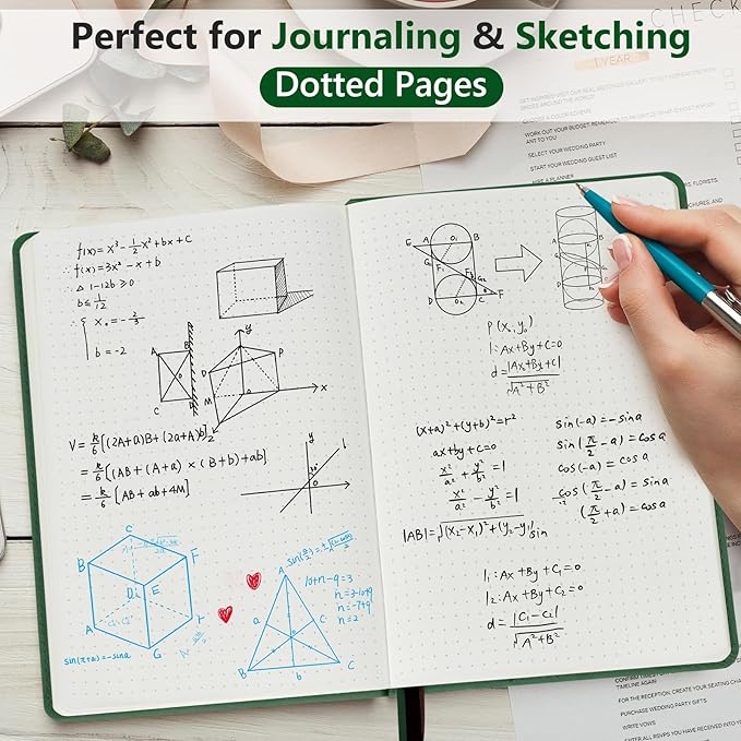 PERCUN Dotted Journal Notebook for Men & Women, 160 Pages Dot Grid notebook for Note Taking, Bullet Journaling Notebook for Work, School, Travel, Writing, A5 Hardcover 5.9" x 8.5"(Green)