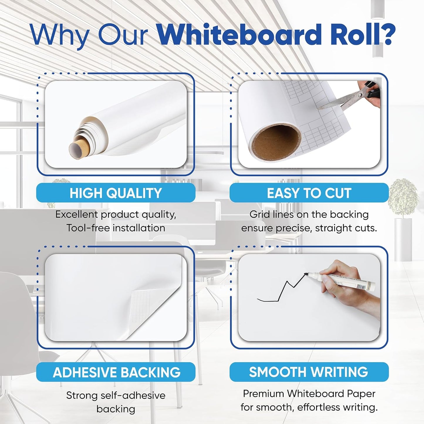 Whiteboard Sticker for Wall, 120" x 18" No Ghosting Peel and Stick Dry Erase White Board Roll, Stain-Proof Self-Adhesive Whiteboard Paper for Home, Office, Classroom