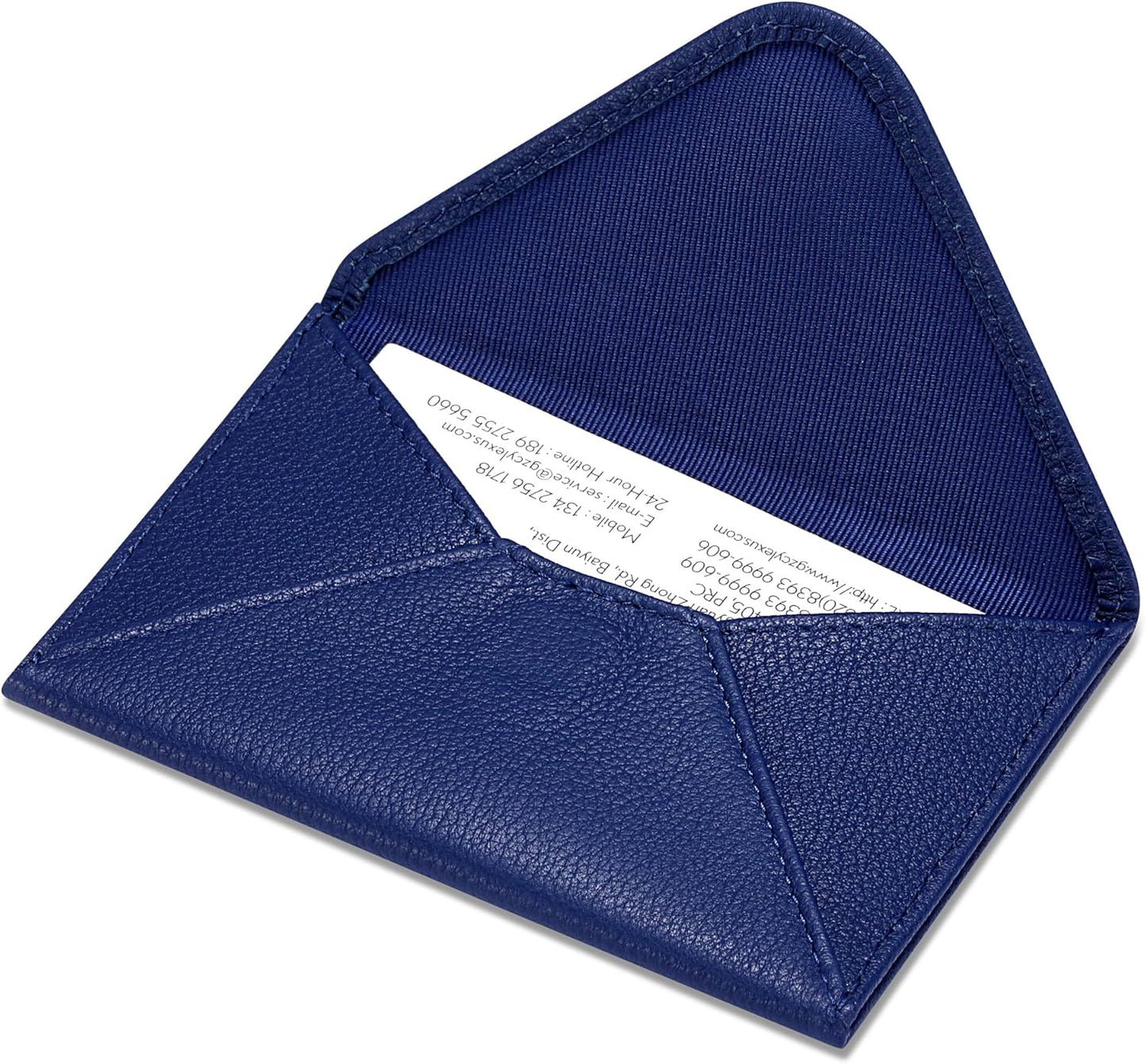 HISCOW Envelope Business Card Case with Magnet Closure - Italian Calfskin (Blue)