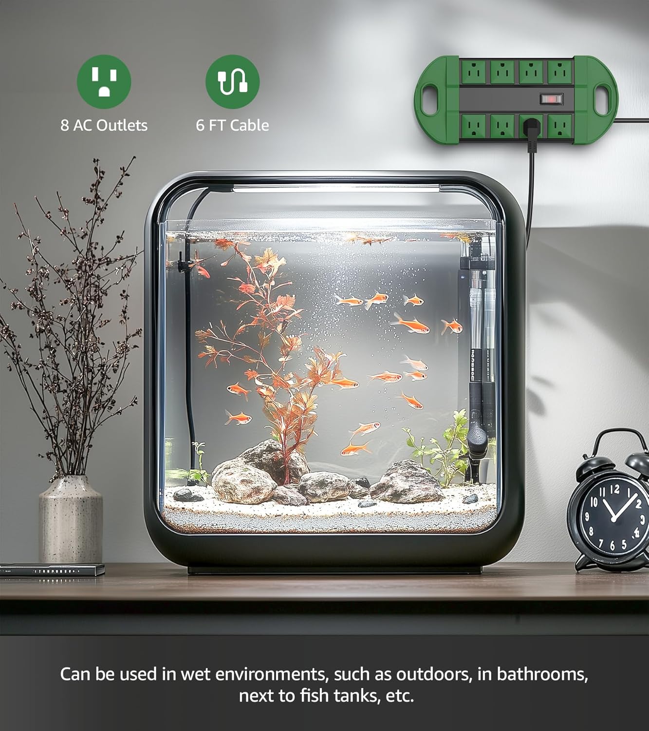 CCCEI Outdoor Power Strip Weatherproof with 8 Plug, Waterproof Extension Cord with Multiple Outlets, Christmas Exterior Garden Yard Surge Protector 6FT, Green.