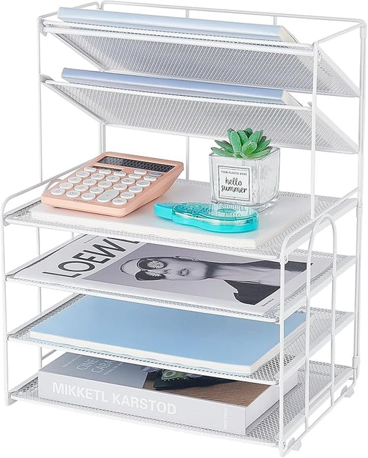 6-Tier Letter Tray Paper Organizer, Desk Organizers and Accessories, Desktop File Organizer, Office Desk Accessories for Office Supplies(White)