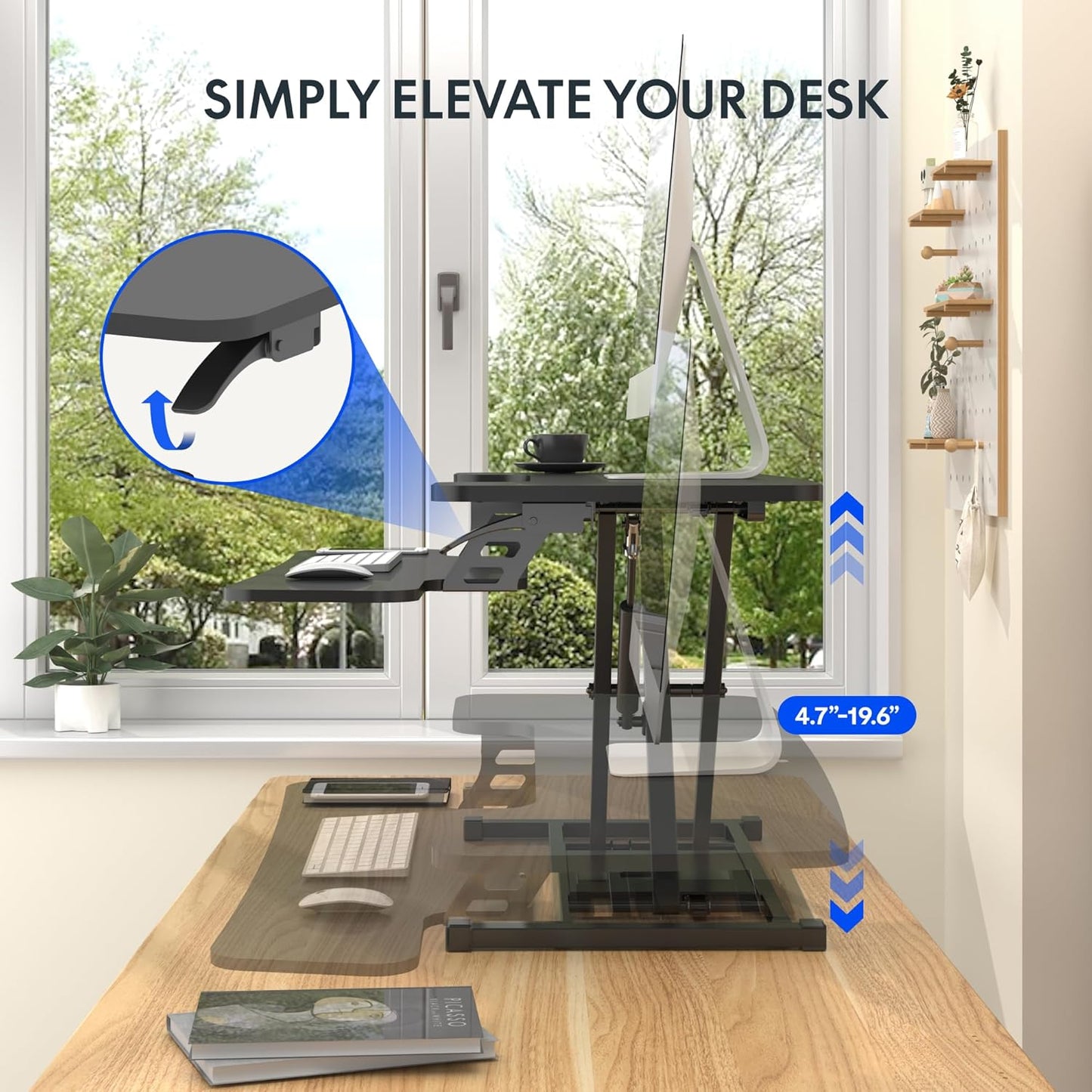 FLEXISPOT 36-inch Standing Desk Converter Height Adjustable Sit to Stand Up Workstation, Dual Monitor and Laptop Riser with Wide Keyboard Tray, Black