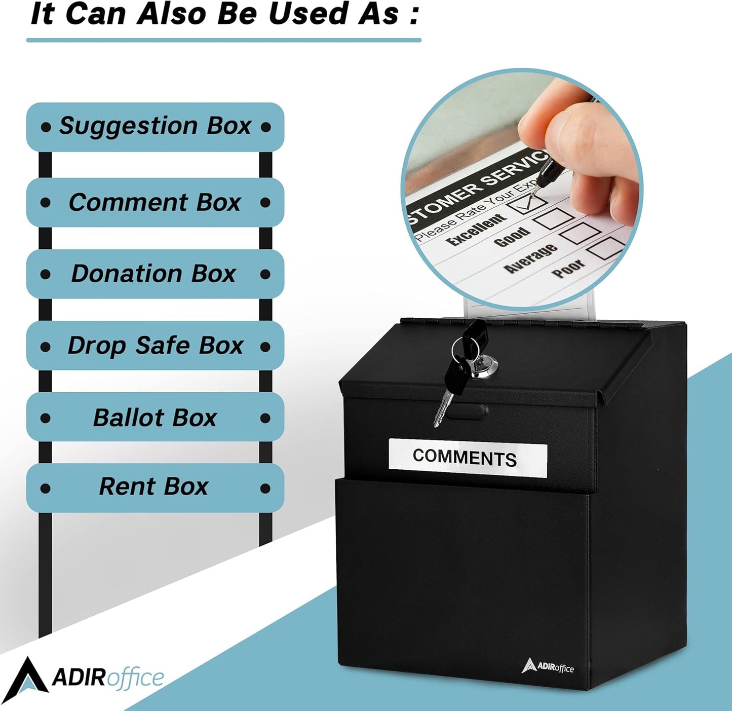Adir Corp. Steel Suggestion/Key Drop Box (Black)