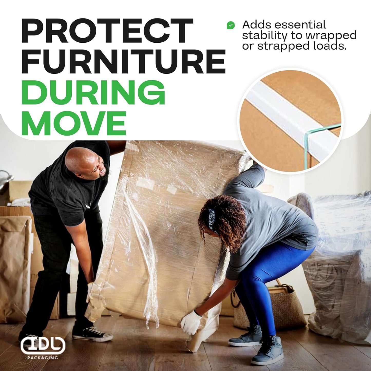 IDL Packaging Cardboard Edge Protector 2" x 2" x 36", Pack of 100 - White Kraft Cardboard Corner Protectors for Shipping - V-Board Reinforced Pallet Edge Protector - Eliminates Shifting of Packaging