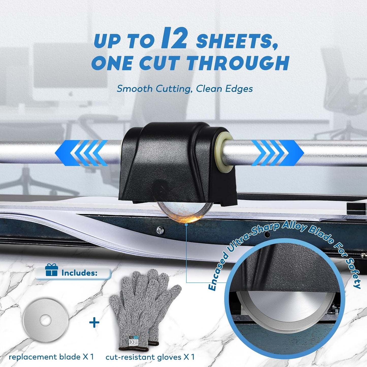 CGOLDENWALL A2 Rotary Paper Trimmer, 12 Sheets, w/Extra Blade & Gloves, for Cardstock Photo, Heavy Duty Paper Cutter for Offices Schools Crafts (24.8 Inch Cut Length)