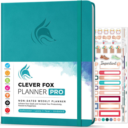 Clever Fox Planner PRO – Weekly & Monthly Life Planner to Increase Productivity, Time Management and Hit Your Goals, 8.5x11″ (Turquoise)
