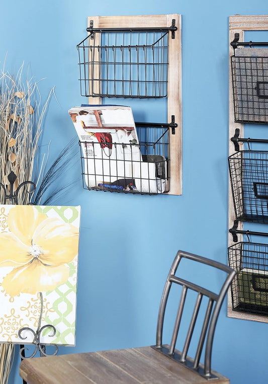 Deco 79 Metal Rectangle Magazine Rack Holder with Suspended Baskets, 14" x 4" x 22", Black, 22"H