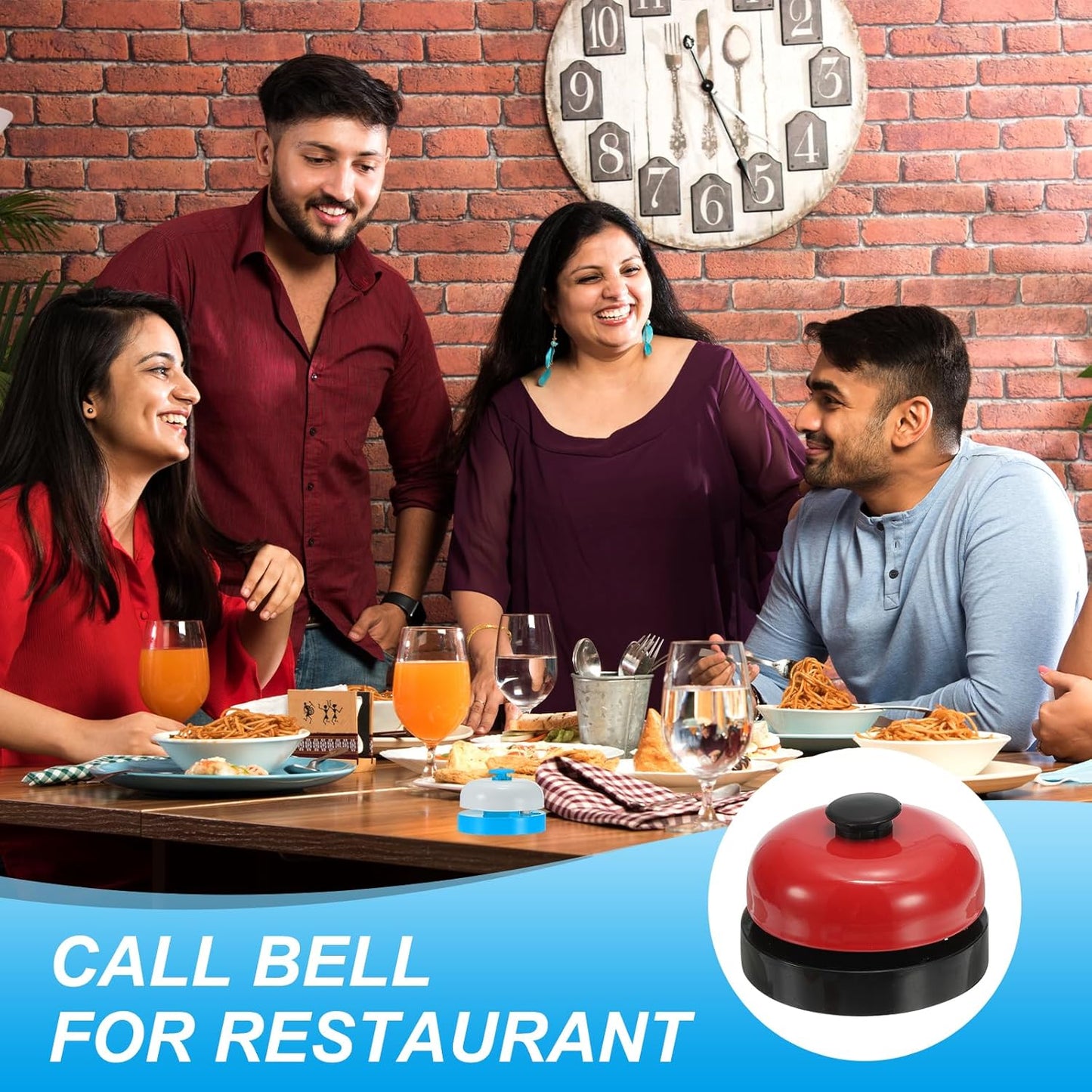 PATIKIL 4 Pcs Desk Call Bell 2.5" Dia with Metal Anti-Rust Construction Black/Red