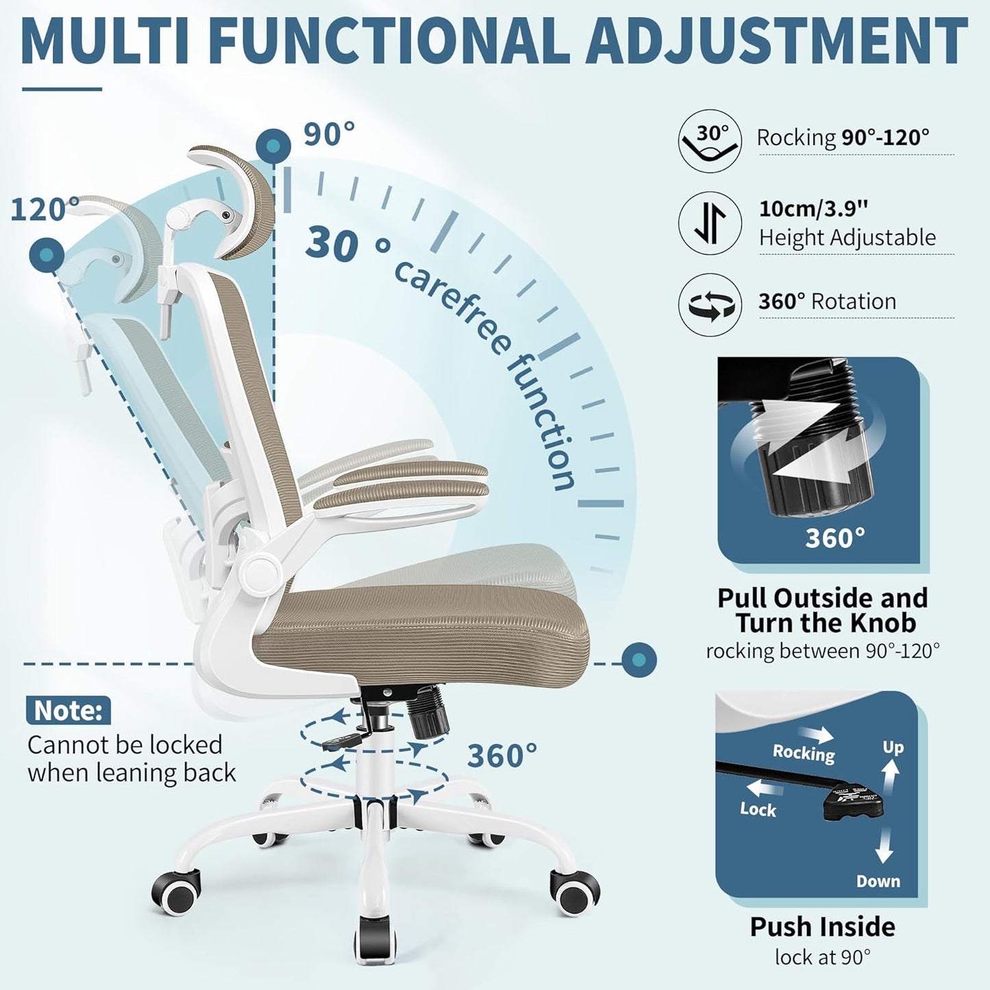 FelixKing Ergonomic Office Chair, Headrest Desk Chair Office Chair with Adjustable Lumbar Support, Home Office Swivel Task Chair with High Back and Armrest, Adjustable Height Gaming Chair(Khaki)