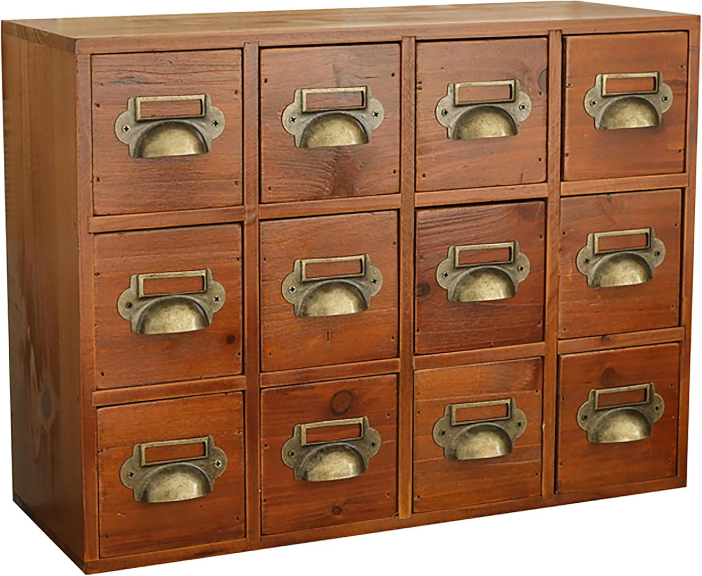 12-Drawer Apothecary Cabinet - Index Card Organizer - Mahogany Wooden Card Catalog - Fits Standard US 3x5in Index Cards - Vintage Desktop Drawer Organizer for Tea, Herbs, and Office Supplies