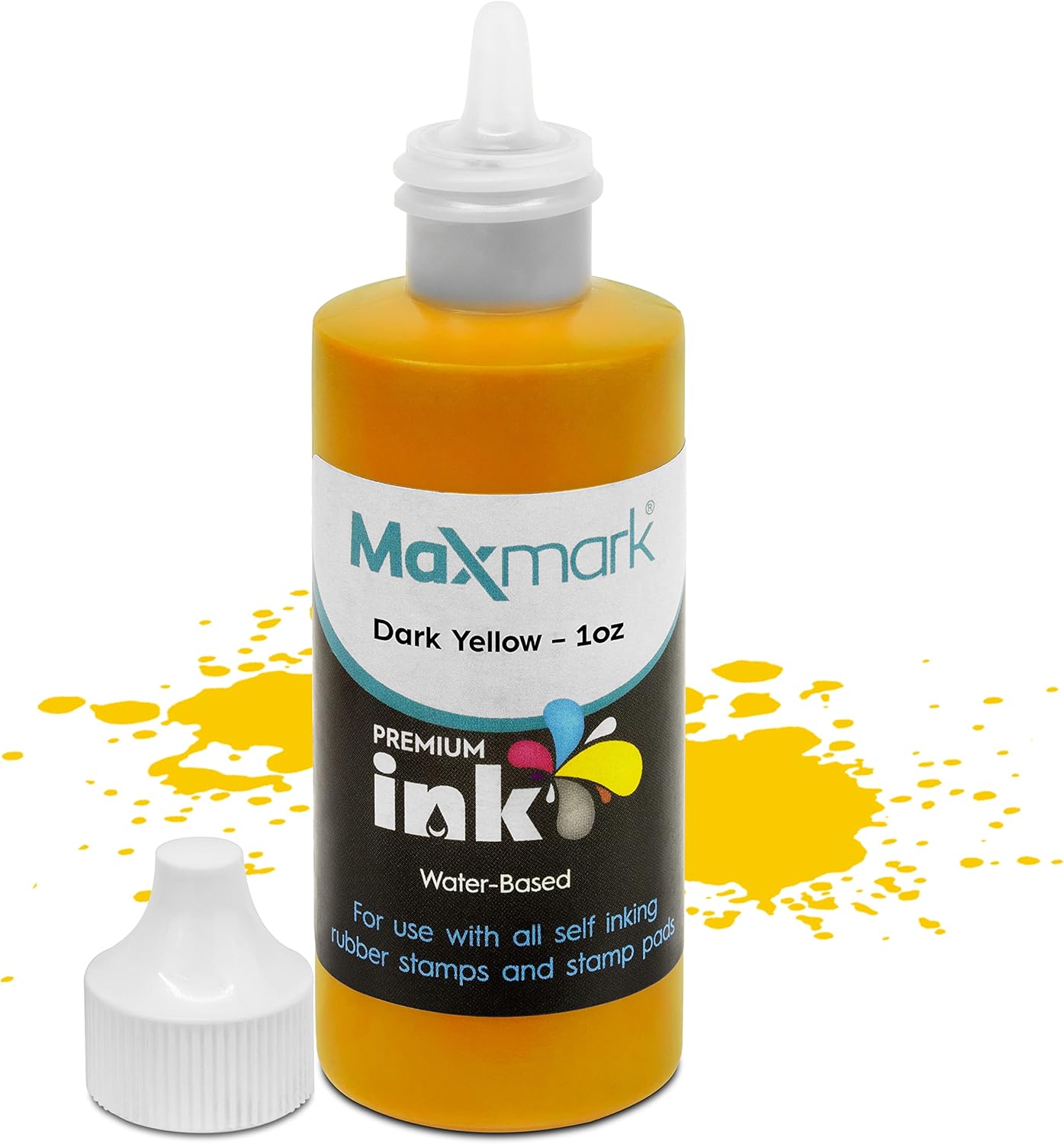 MaxMark Premium Refill Ink for self Inking Stamps and Stamp Pads, Dark Yellow Color - 1 oz.