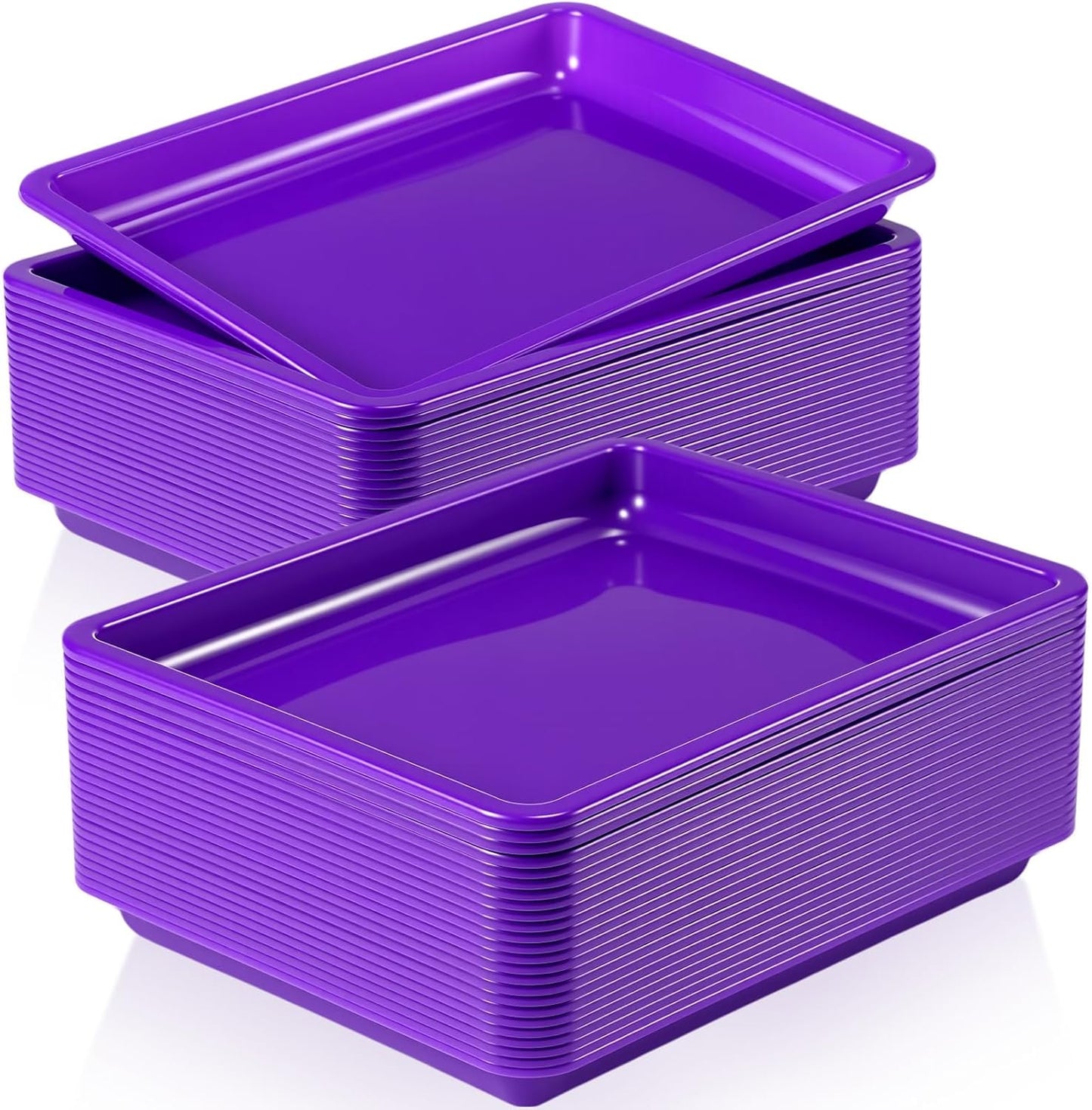 Maitys 24 Pcs Plastic Art Trays 11 x 8.7 x 1 Inch Activity Craft Tray Organizer Serving Tray Stackable Storage Sand Trays for School Painting Beads Crafts DIY Projects(Purple)
