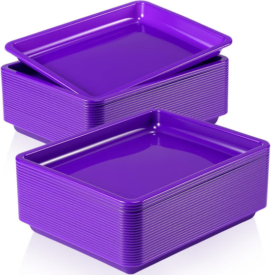 Maitys 24 Pcs Plastic Art Trays 11 x 8.7 x 1 Inch Activity Craft Tray Organizer Serving Tray Stackable Storage Sand Trays for School Painting Beads Crafts DIY Projects(Purple)