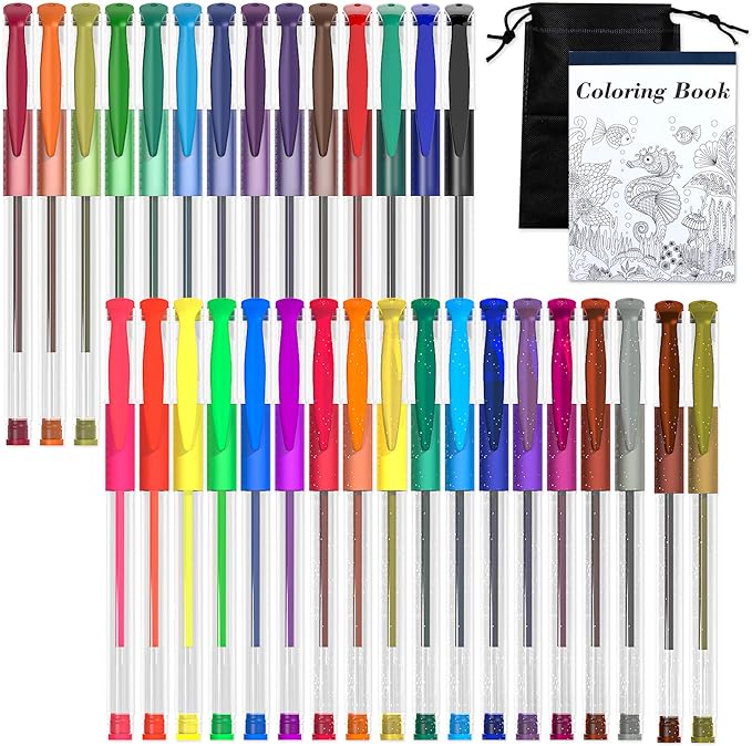 Shuttle Art Gel Pens, 32 Colors Gel Pen Set with Coloring Book for Adults Coloring Books Drawing Doodling Crafts Scrapbooking Journaling