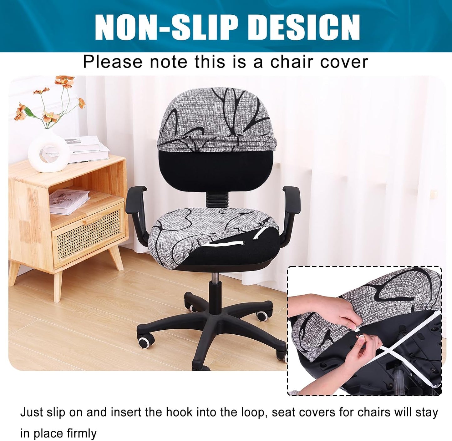 Smiry Stretch Printed Office Computer Chair Covers, Universal Washable Removable Desk Rotating Chair Slipcovers Protector, Seat + Backrest Cover - Grey and Black