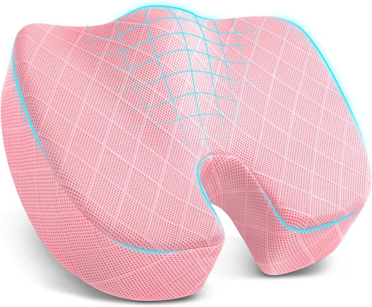 TushGuard Office/Car Seat Cushion, Non-Slip Sciatica & Back Coccyx Tailbone Pain Relief Chair Pad, Memory Foam Butt Pillow for Computer Desk, Wheelchair, Driving (Pink, XX-Large)