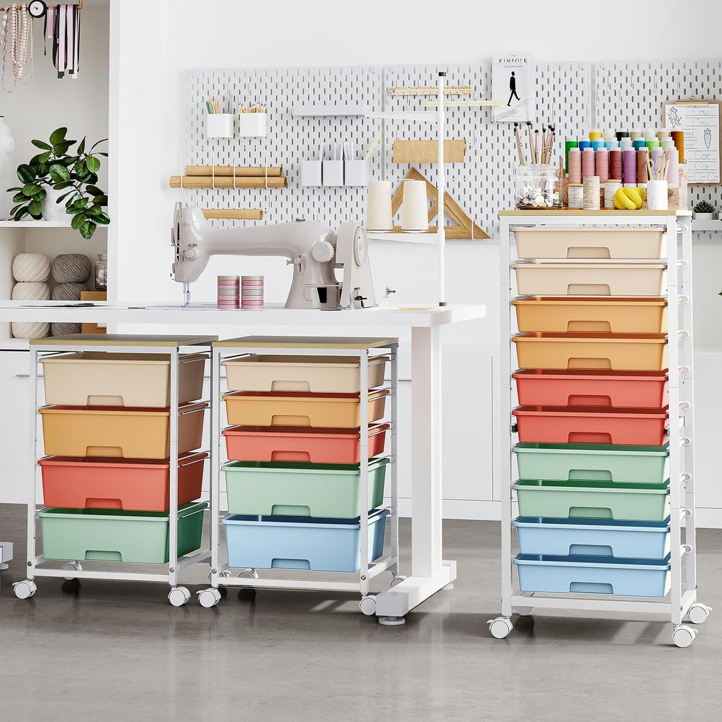Rolling Cart with Drawers,10 Drawer Rolling Cart,Storage Cart with Wheels,Utility Cart with Drawers,Teacher Cart for Classroom Storage,Craft Cart with Wheels and Wooden Tabletop,Rainbow