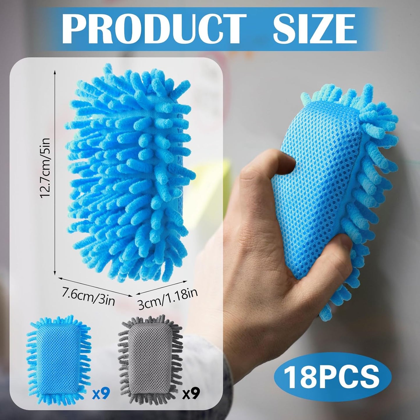 Sherr 18 Pcs Microfiber Shag Magnetic Dry Erase Erasers Washable School Whiteboard Eraser Bulk Colorful White Board Eraser for Chalk Markers Home Classroom Office (Blue Gray)