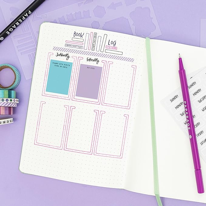 PAPERAGE Dotted Journal Notebook, (Light Blue), 160 Pages, Medium 5.6 in x 8 in - 100 GSM Thick Paper – Hardcover Journaling Notebook for Work, School & Bullet Journaling