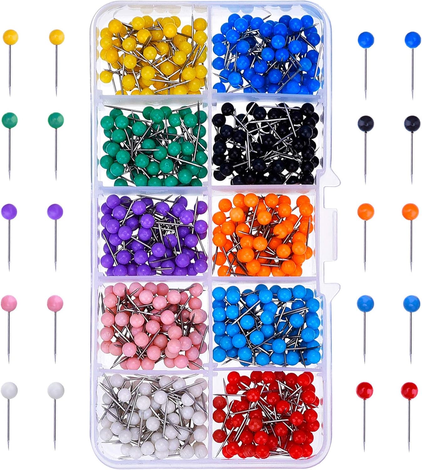 Outus 500 Pieces Map Push Pins Map Tacks Plastic Round Head Tacks with Steel Points (10 Colors, 1/5 Inch)