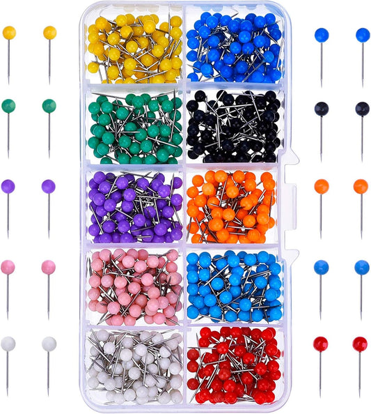 Outus 500 Pieces Map Push Pins Map Tacks Plastic Round Head Tacks with Steel Points (10 Colors, 1/5 Inch)
