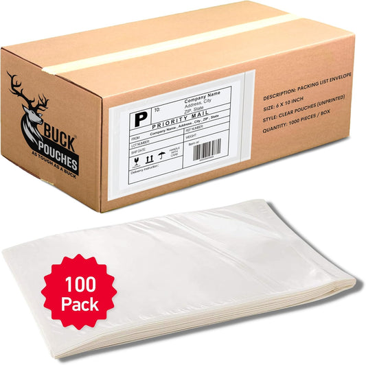 100 Pack 6"x10" Shipping Label Sleeves – Clear Self-Adhesive Packing Slip Pouches, Waterproof Packing List Envelopes – Ideal for Shipping Documents, Mailing Labels, Invoices & Packing Slips