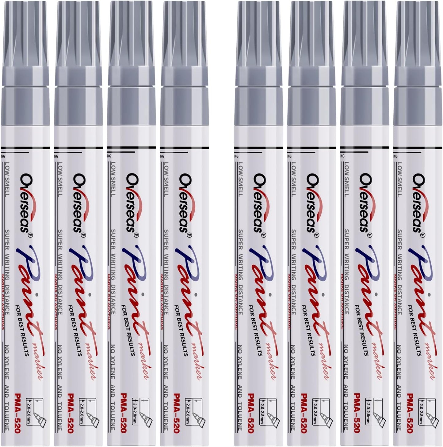 Paint Pens Paint Markers - Silver Permanent Markers 8 Pack, Oil Based Waterproof Quick Dry Medium Tip Marker Pen for Metal, Wood, Fabric, Plastic, Rock, Stone, Mugs, Canvas, Glass, Art Craft