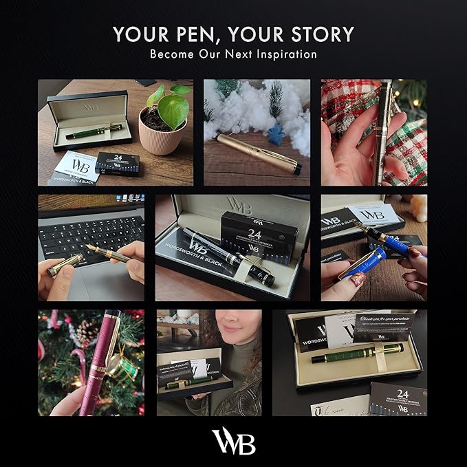 Wordsworth & Black Primori Fountain Pen Set [Blue Gold]; Fine Nib, Gift Case, 24 Ink Cartridges, Refill Converter, Manual; Journaling, Calligraphy, Smooth Writing Pens; Left and Right Handed