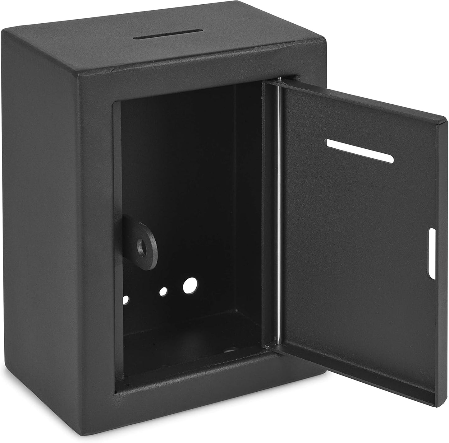 Metal Donation Box Charity Steel Collection ballot Box Office Suggestion Box Secure Box With Front and top Slot Easy Wall Mount with pre drilled holes 8.5x6.5x4" Drop Box for Home and Office(Black)