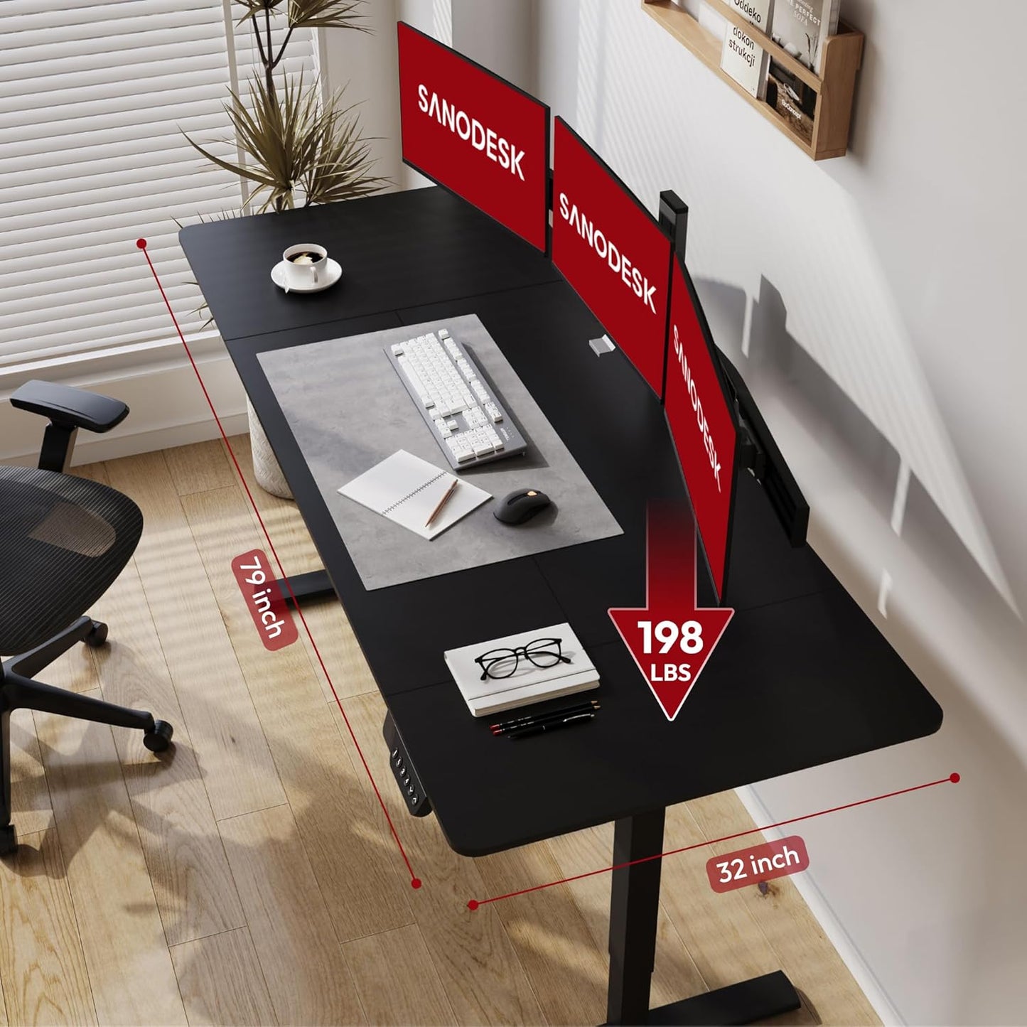 SANODESK Electric Standing Desk 79x32 Inch Height Adjustable Stand Up Desk Home Office Computer Workstation Sit Stand Home Office Desk with Splice Board (Black Frame + Black Top)