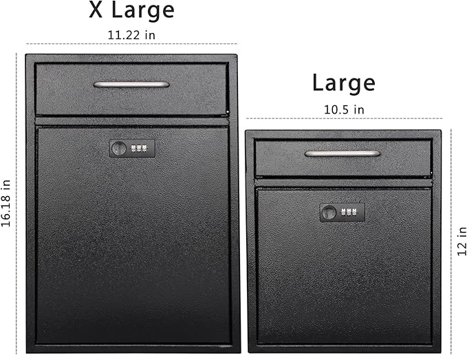 KYODOLED Steel Combination Lock Mail Boxes Outdoor,Locking Wall Mount Mailbox,Security Lock Drop Box,Collection Boxes,16.2H x 11.22L x 4.72W Inches,Black X Large