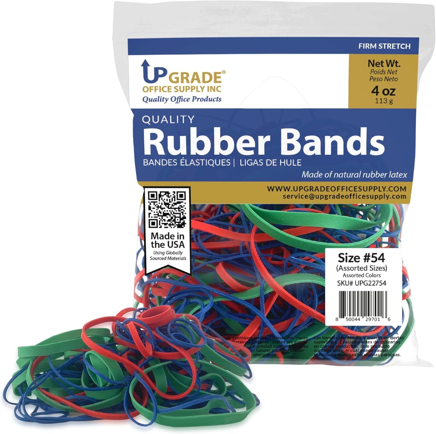 Upgrade Office Supply UPG22754 Rubber Bands, Assorted Sizes and Colors, 1/4 lb Bag, USA