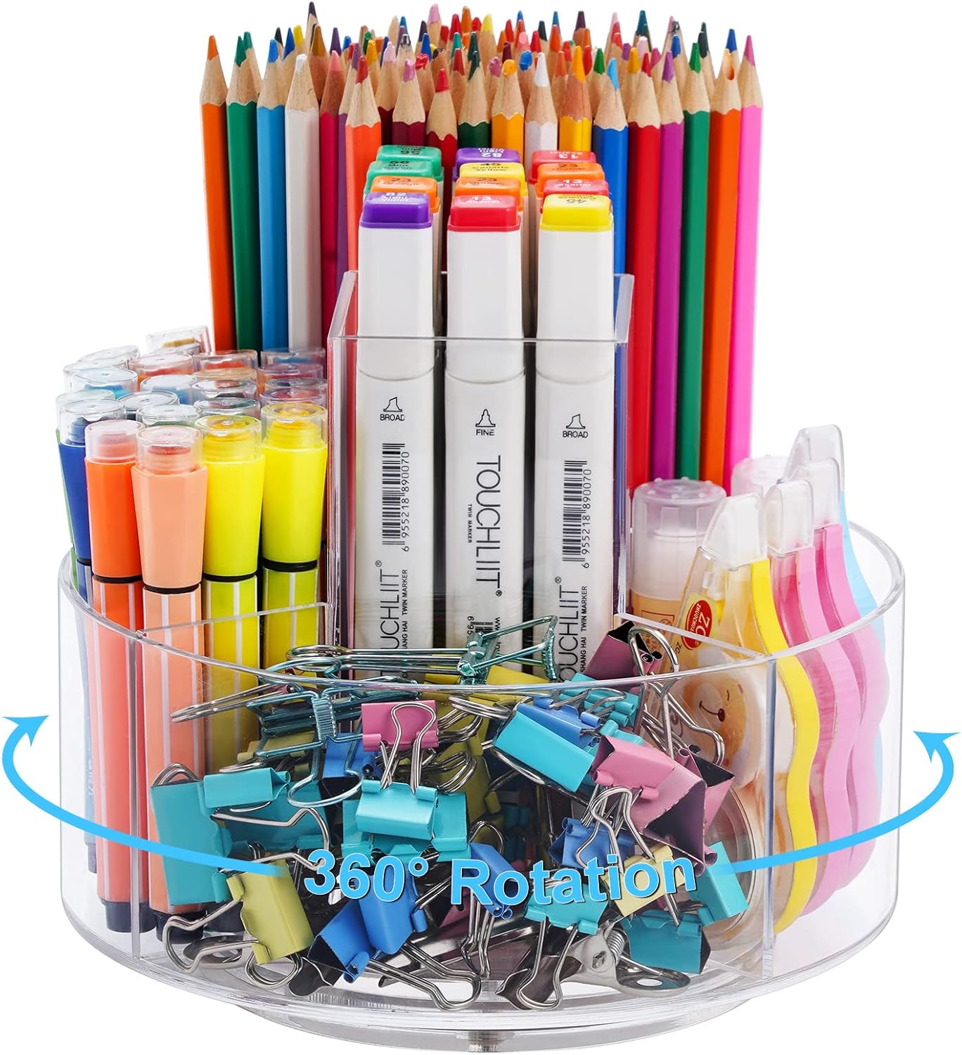 Marbrasse Acrylic Pen Holder, 360-degree Rotating Clear Pen Organizer for Desk, Desktop Stationery Organizer Caddy for Office School Home & Art Supplies (Acrylic Circle)