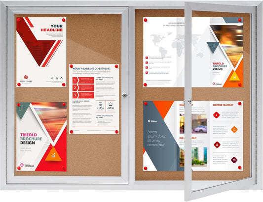 Enclosed Bulletin Board,Outdoor Bulletin Board,43.3 * 31.5’’ Lockable Cork Noticeboard with Aluminum Frame,Weatherproof Display Cases for School, Office,Commercial