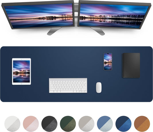 AFIING Leather Desk Pad Protector, Mouse Pad, Office Desk Mat, Non-Slip PU Leather Desk Blotter, Large Desk Mat, Waterproof Keyboard Mat for Office/Home/Decor (Midnight Blue, 48" x 17")