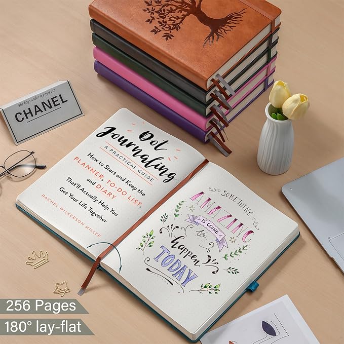 ZXHQ B5 Bullet Dotted Journal Notebook:150gsm Thick Paper, 256 Pages, Dot Grid Hardcover, Tree of Life Design, Fine Inner Pocket - 7.7" × 10" SeaGreen