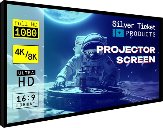 Silver Ticket Products STR Series 6 Piece Home Theater Fixed Frame 4K / 8K Ultra HD, HDTV, HDR & Active 3D Movie Projection Screen, 16:9 Format, 135" Diagonal, Grey Material STR-169135-G