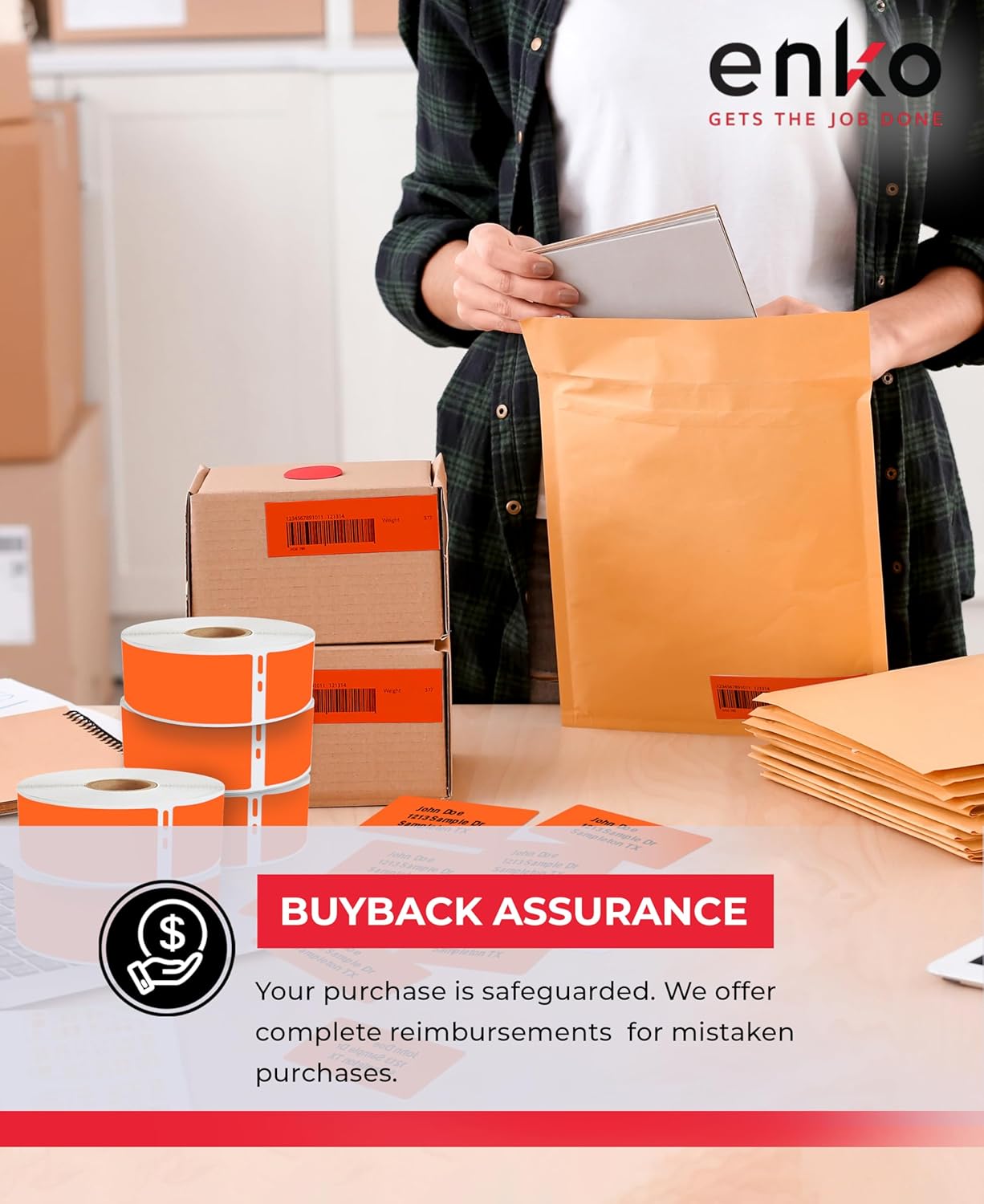 enKo [6 Rolls, 2100 Labels] Address, Shipping & Barcode Labels 30252 - Orange (1-1/8" x 3-1/2") Compatible for Dymo LabelWriter & Rollo Printer