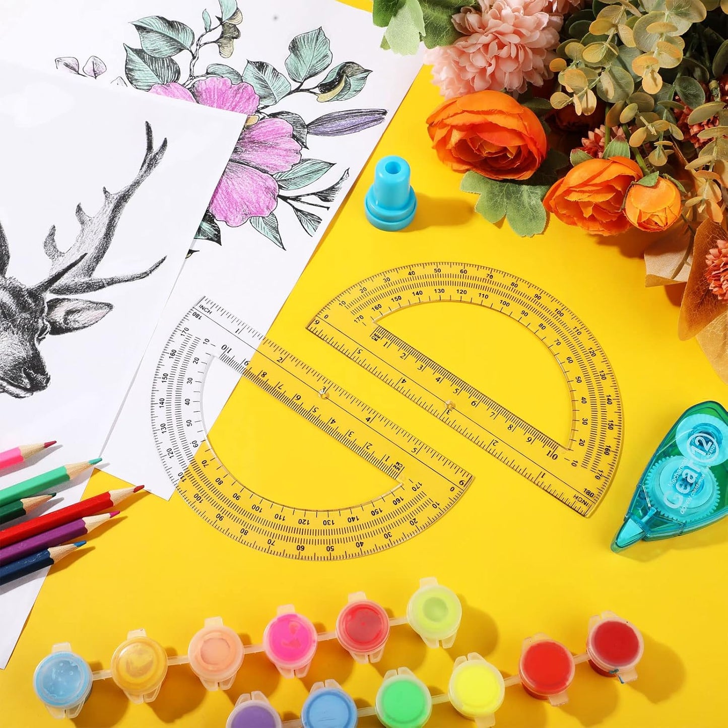 Zonon 3 Pieces Plastic Protractors Bulk Classroom Clear Math Protractors 180 Degrees 6 Inch for Geometry Student, Angle Measurement, Students Back to School Supplies Office Supplies