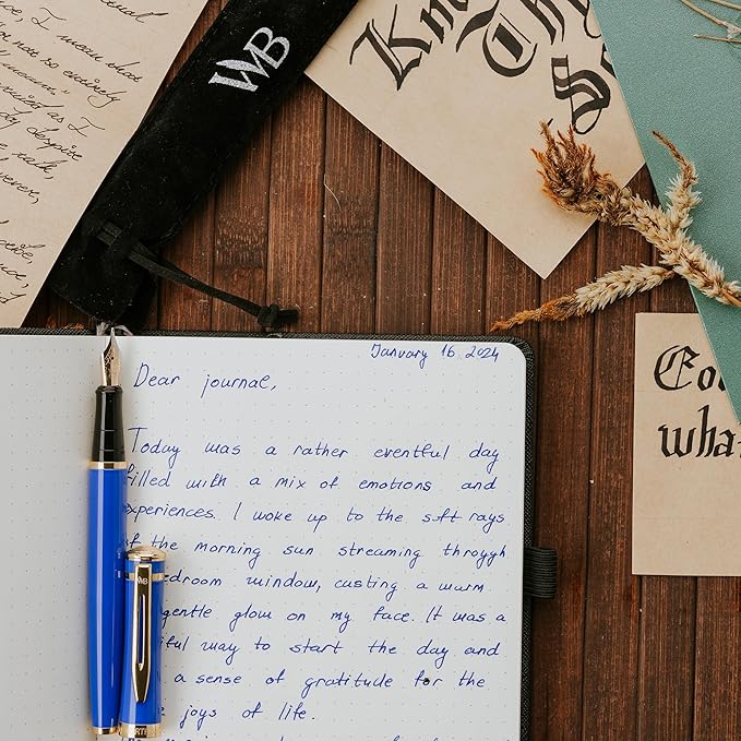 Wordsworth & Black Fountain Pen Set, 18K Gilded Medium Nib, Includes 24 Pack Ink Cartridges, Ink Refill Converter & Gift Pouch, Gold Finish, Calligraphy, [Imperial Blue], Perfect for Men & Women…