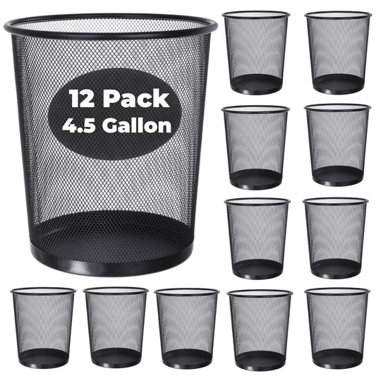 GOODSOFA 12 Pcs Mesh Trash Cans 4.5 Gallon Open Top Mesh Waste Wastebasket Lightweight Trash Bin Metal Basket Garbage Can for Kitchen Office Dorm Room Living Bedroom Under Desk Home Black