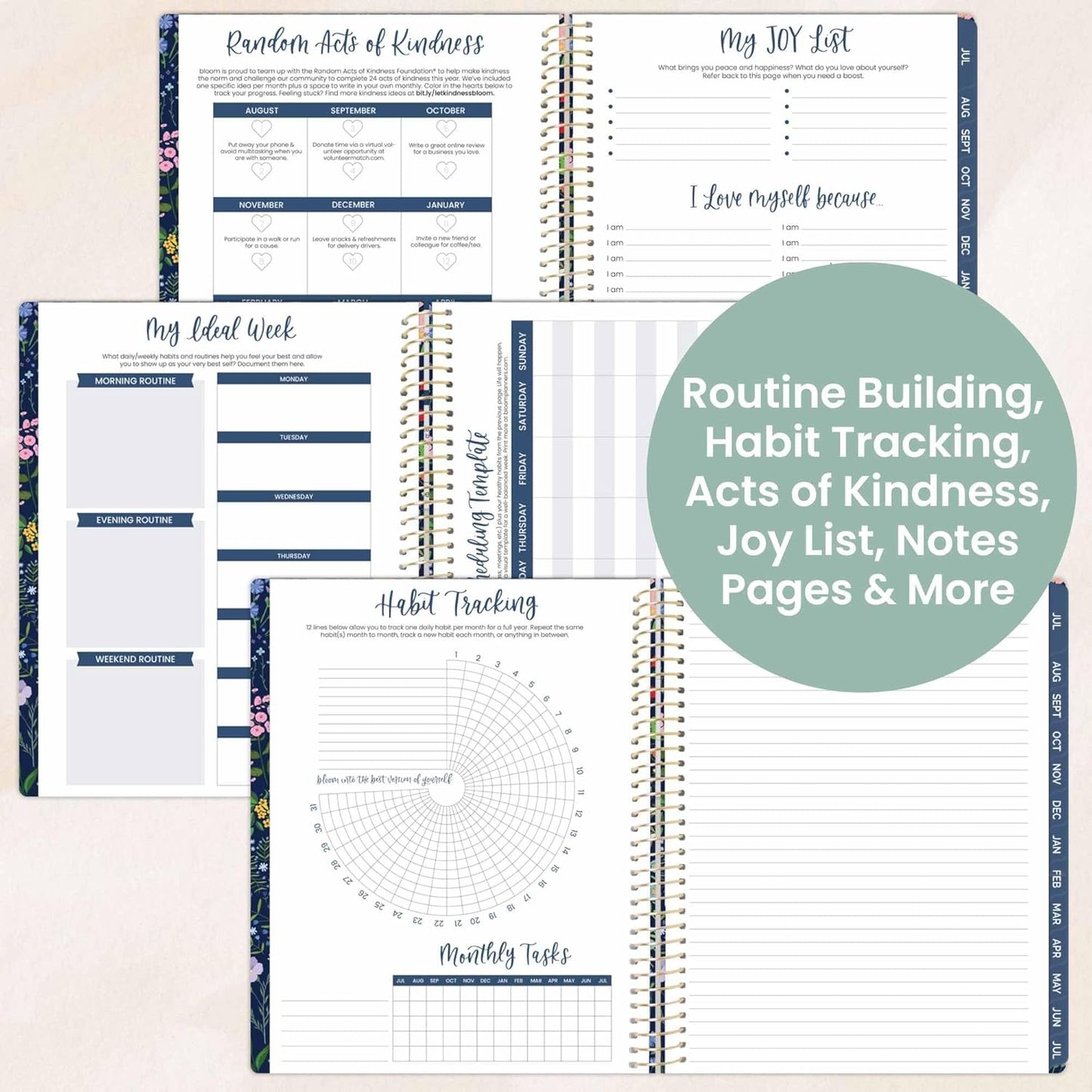 bloom daily planners 2025-2026 (8.5" x 11") Academic Year Day Planner (July 2025 - July 2026) - Weekly & Monthly Dated Agenda Organizer with Stickers & Tabs - Garden Party, Navy
