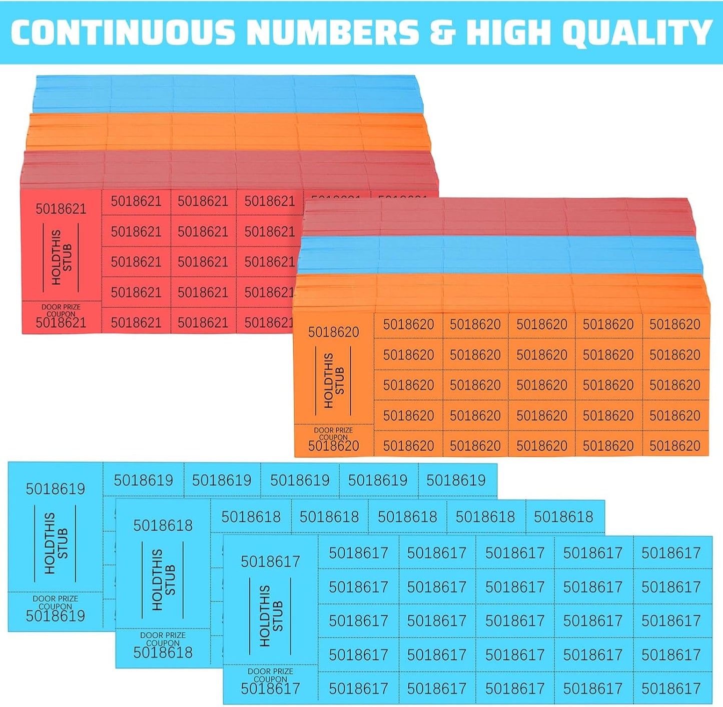 Kosiz 2000 Sheets Raffle Ticket 25 Bid Chinese Auction Tickets Tricky Tray Basket Raffle Sheets for Back to School Class Rewards Carnival Door Prizes Events(Red, Orange, Lake Blue)