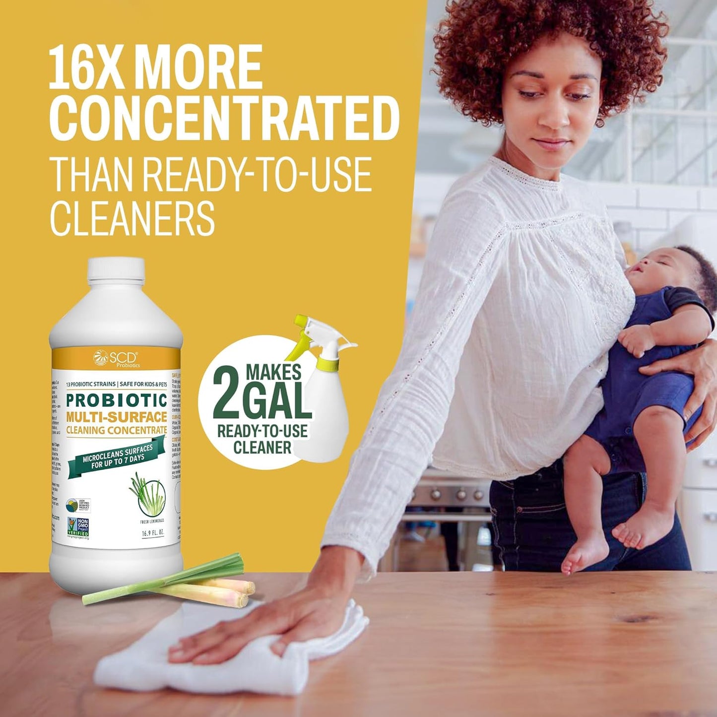 USDA Biobased Probiotic Cleaner, Microcleans Surfaces for Up to 7 Days, Ultra Concentated Multi Surface Cleaning Concentrate with Postbiotics, Lemongrass – 17 Fl Oz. (3 Pack)