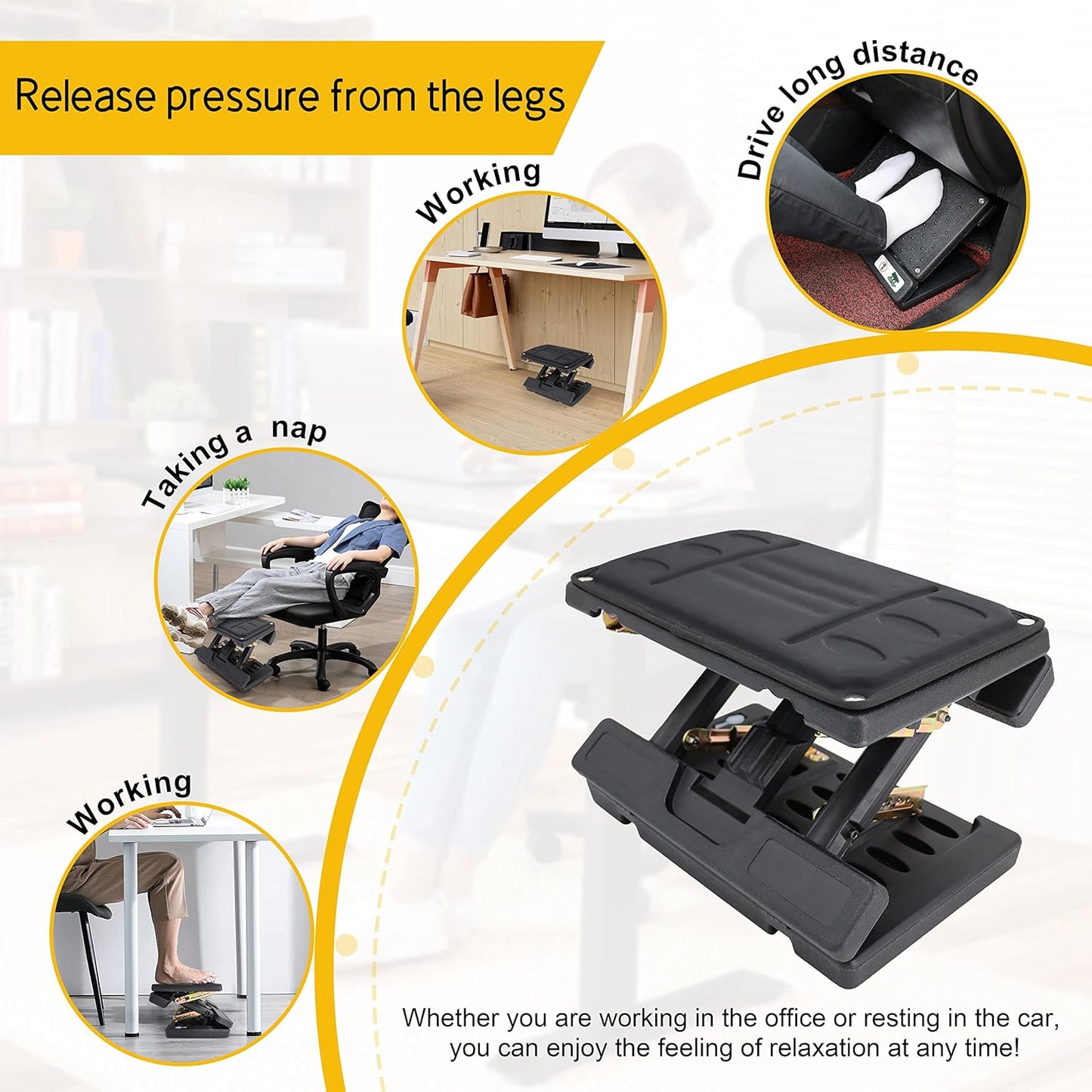 Adjustable Foot Rest Under Desk - Ergonomic Office Foot Stool with Massage, Leg Rest for Desk, Anti-Slip Design for Home & Work, Improves Posture (PB-Black)