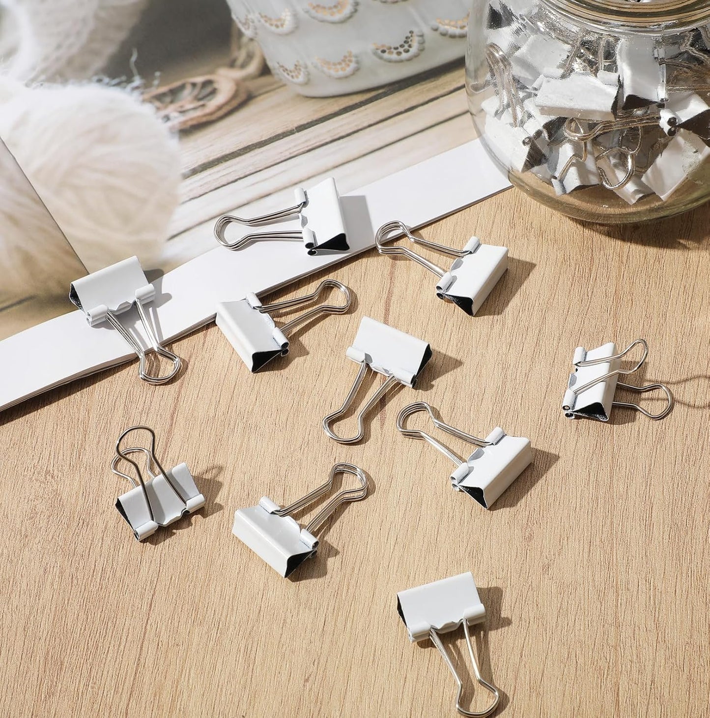 Jetec 200 Pack 0.75in/19mm White Metal Binder Clips Bulk Medium Reusable Fold Back Binder Clips Paper Clamps Spring Steel Sturdy for Home School Office Supplies