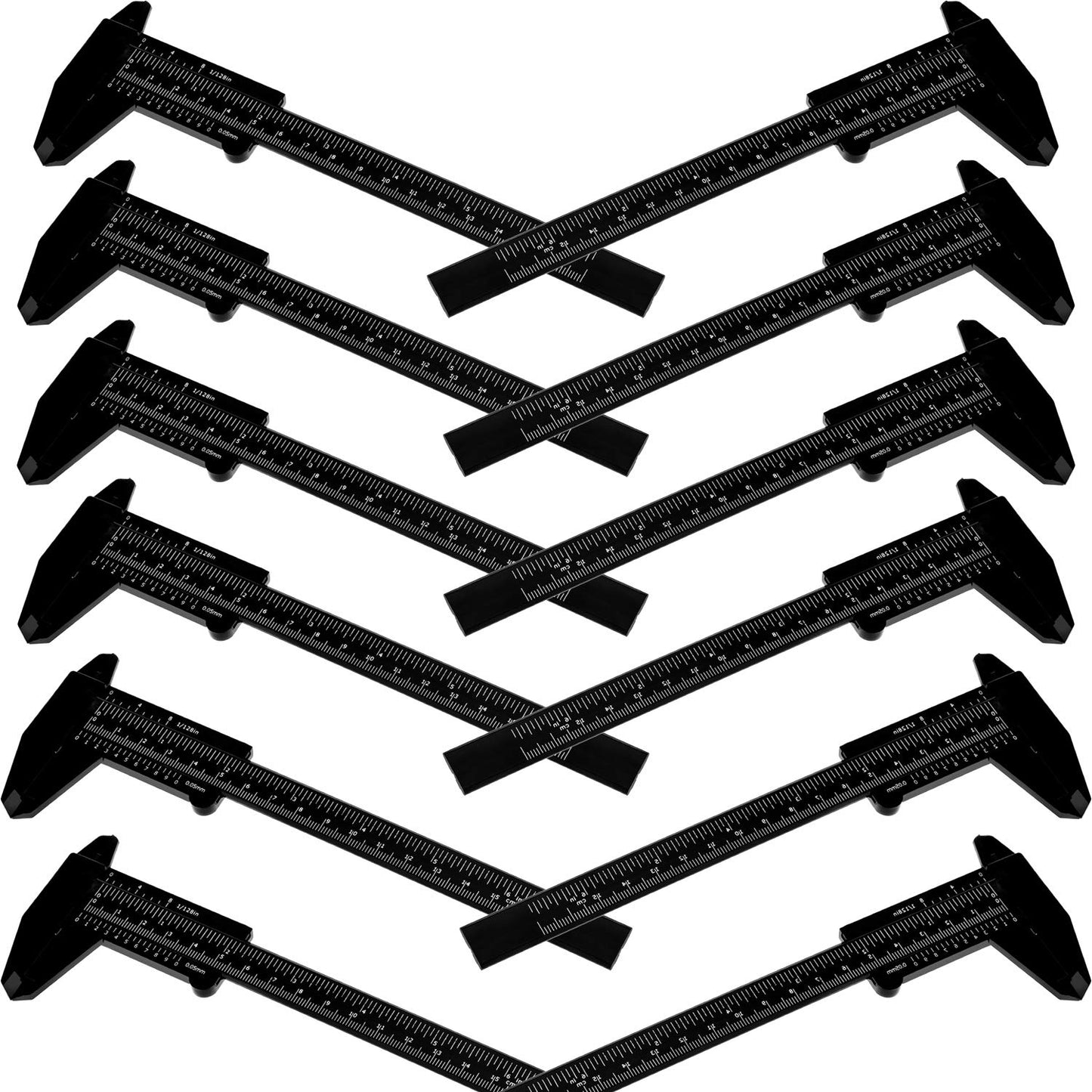 Honoson 10 Pcs Plastic Vernier Caliper 0-6 Inch/0-150 mm for School Student Black Mini Double Scale Sliding Gauge Measuring Tool Vernier Caliper Eyebrow Mapping Ruler Tool for Office Tattoo Artists